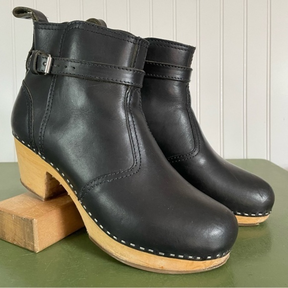 Swedish Hasbeens Mid-Heel Jodhpur in Black Leather & Lime Wood *Italy*